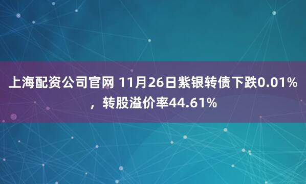 上海配资公司官网 11月26日紫银转债下跌0.01%，转股溢价率44.61%